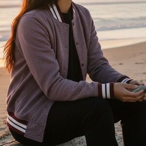 Brooklyn Cloth Womens Small Varsity Bomber Jacket Collegiate Burgundy Snap Y2K